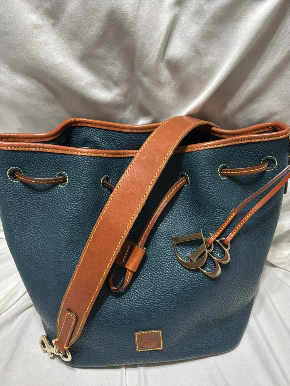 Dooney & Bourke Teal Pebble Grain Drawstring Tote